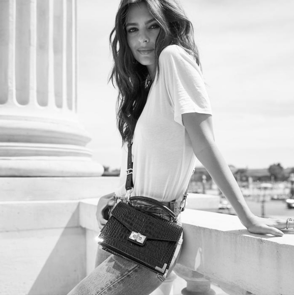 The Kooples Black Croc Embossed Leather Emily Bag in Medium - Picture 2 of 9